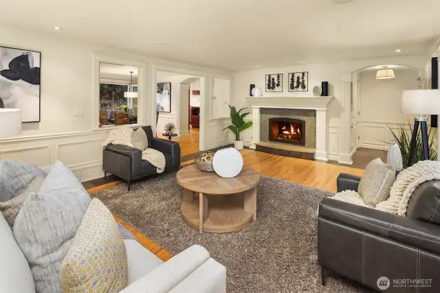 Another angle of the living room.  Note the exquisite detail in the hand planed columns crown above. such a yummy, rich feel to this fabulous space.