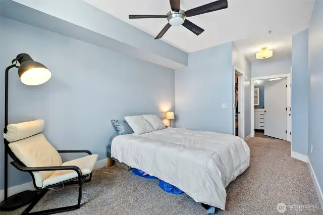Primary bedroom with walk-in closet and . . .