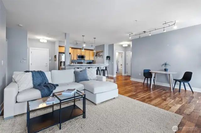 This room is spacious enough to accommodate a larger dining area.