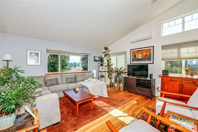 Plenty of natural light and high territorial view of the neighborhood and treetops.