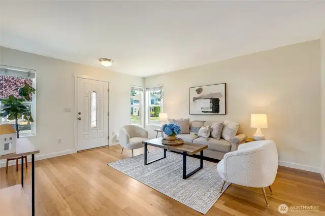 Entry into the living room. Fresh interior paint with all new trim and doors.