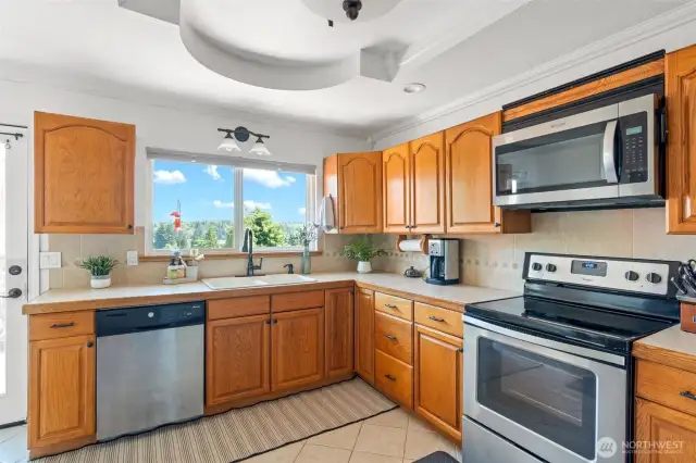 Kitchen with stainless appliances.