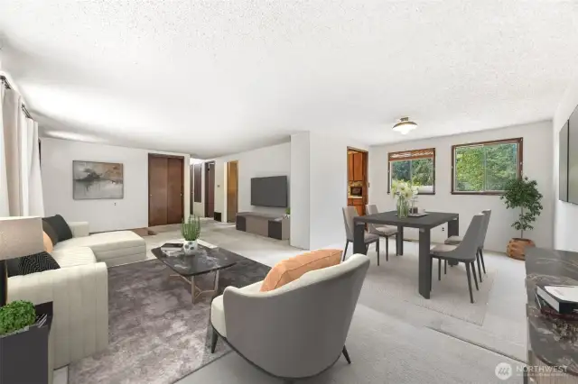 Virtually Staged Living & Dining Area