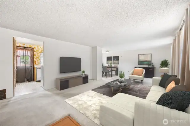 Virtually Staged Living & Dining Area