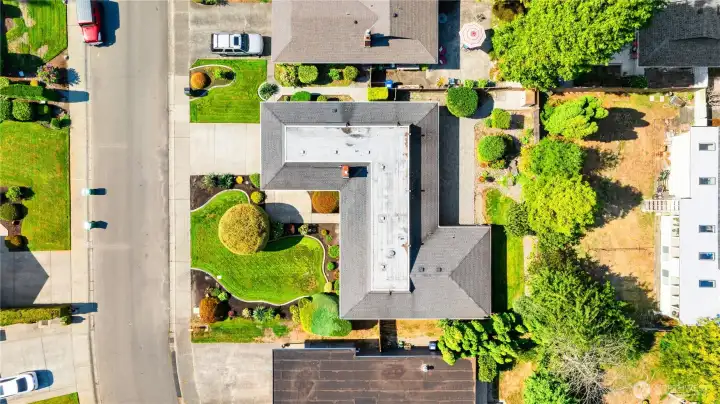 Overhead shot of the home and lot.