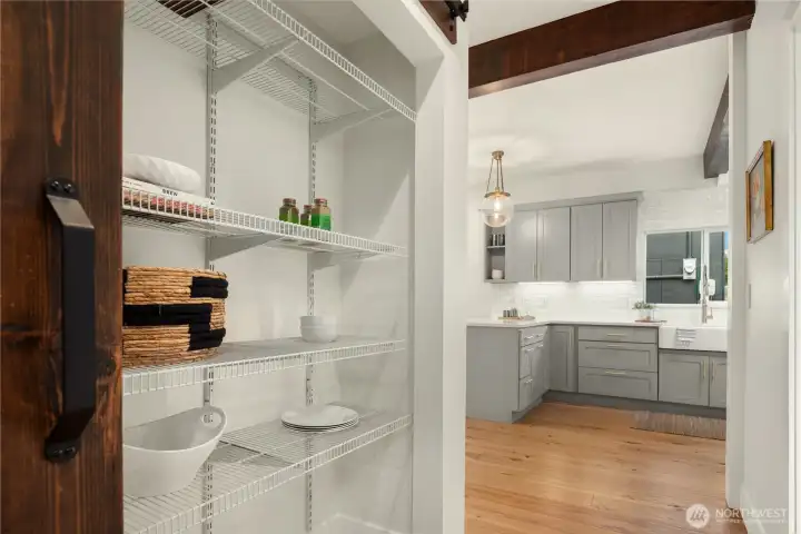 Just off the kitchen is this large pantry area.