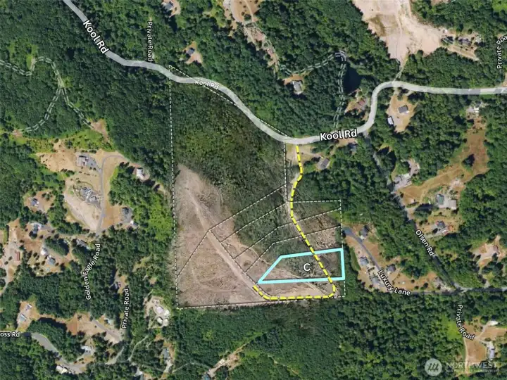 Overhead view with approximate boundaries in blue.