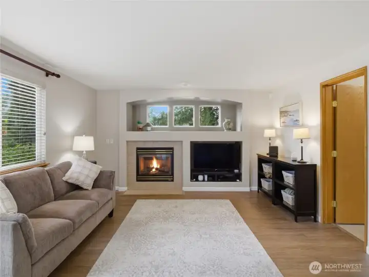Spacious Media/Family Room with Fireplace