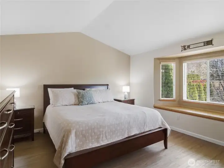 Primary Bedroom nicely accomodates a King Sized bed.