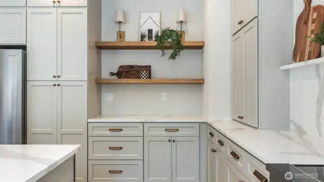 Open shelving in kitchen.