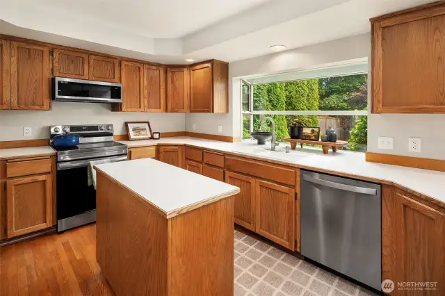 Stainless appliances compliment the kitchen.