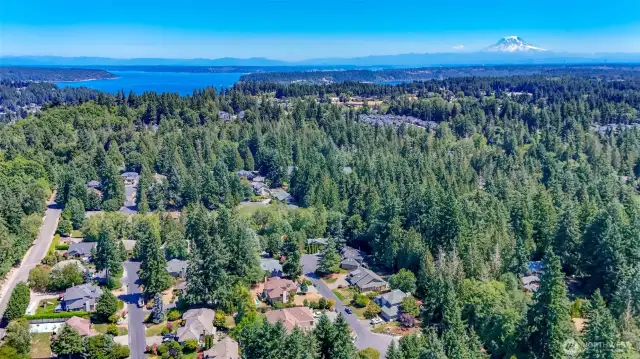 North Creek Estates neighborhood with Commencement Bay and Mt Rainier. This wonderful home is minutes away from the waterfront and downtown Gig Harbor!