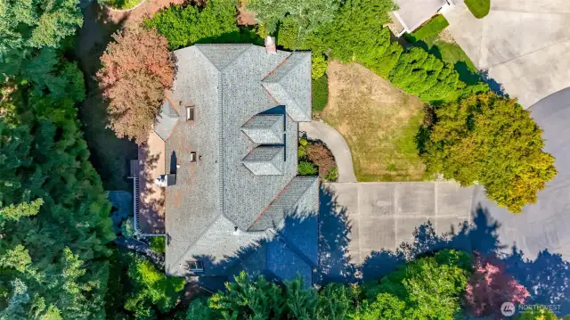 Aerial photo of the property. (Needles will be blown off the roof in the next few days).