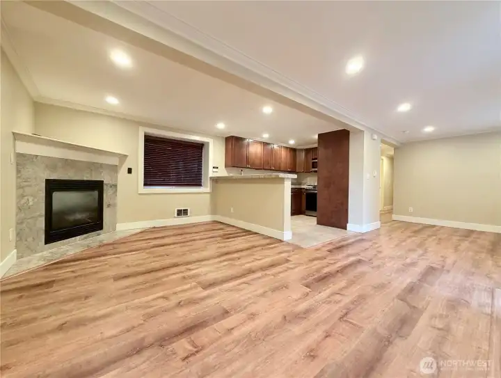 ADU Kitchen and Living Room | Gas fireplace