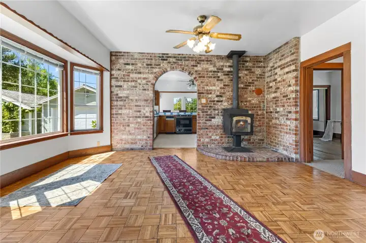 Wood stove in living room can heat the whole house