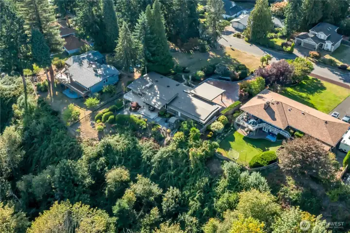 Aerial view of home in center