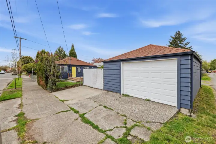 Street-facing view of the private detached garage
