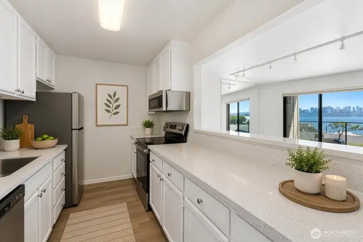 Updated kitchen virtually staged