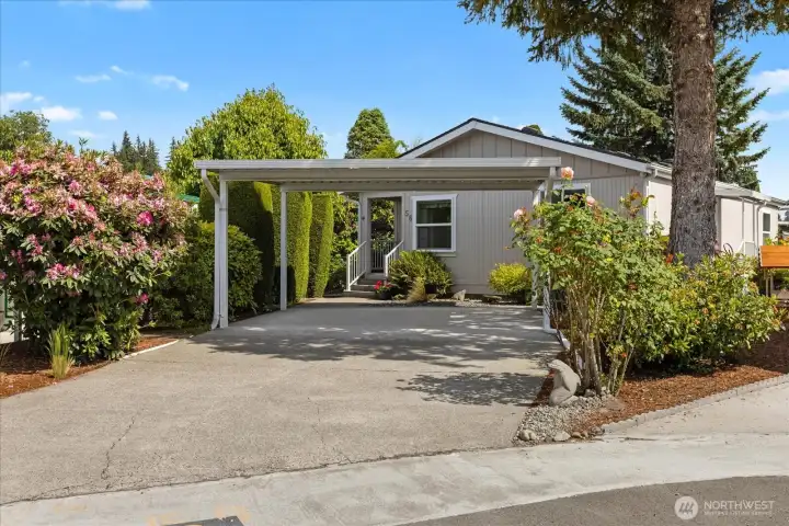 Large covered carport. Guest parking across street as well.