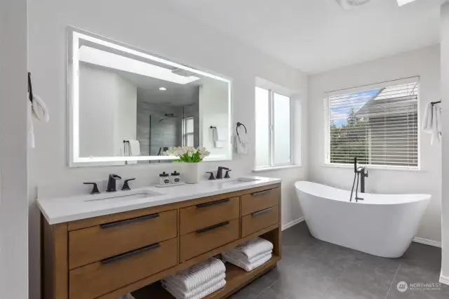 Luxury 5-piece primary bathroom with Italian tub