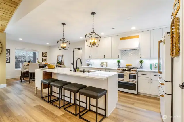 Large kitchen with island and eating area