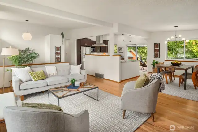 Vaulted ceilings, natural light and newly refinished oak hardwood floors.