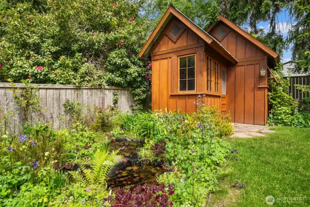 Fish pond and shed located in the NE corner of the lot