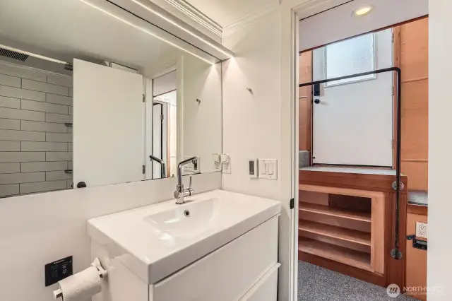 View is from the bathroon to the entry door.