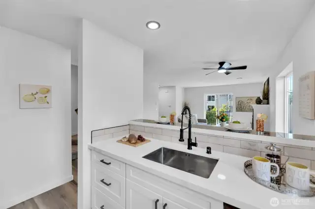 Kitchen Looks out to Main Area