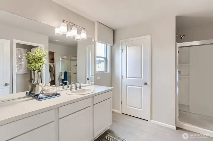 Primary bathroom of model of Rose plan (for representational purposes only)
