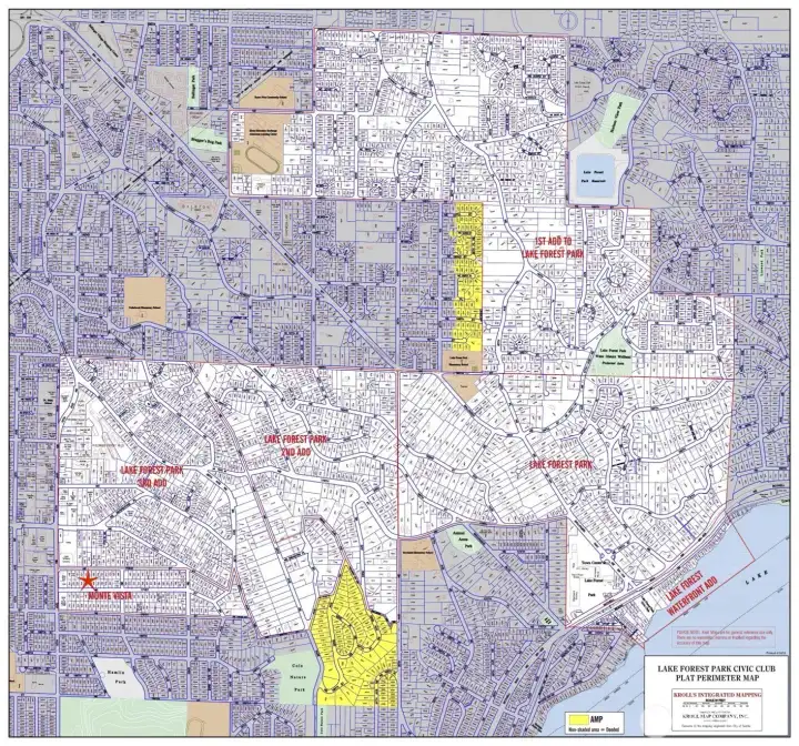 Map of the boundary for Lake Forest Park Civic Club - you get deeded access to it from this home!