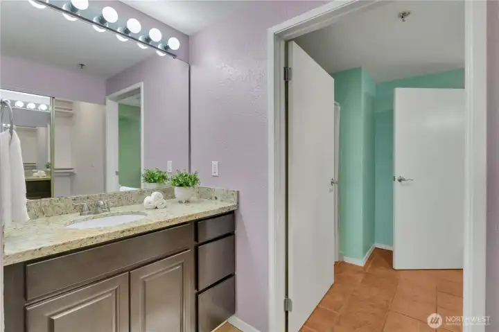 Large vanity from primary side to bathroom,