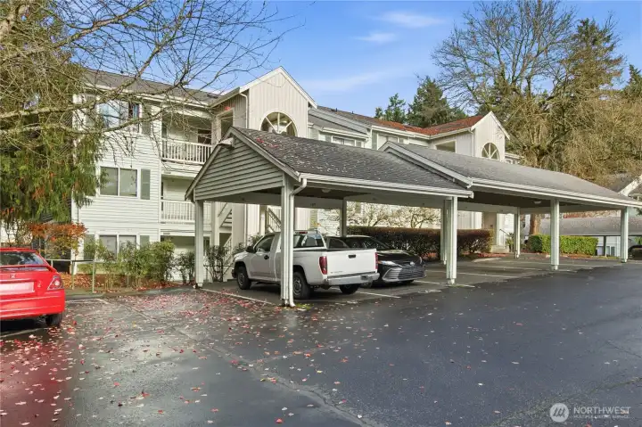 One covered parking space 142