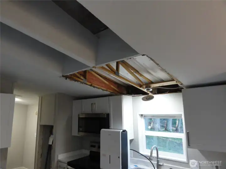 Ceiling damage in kitchen.