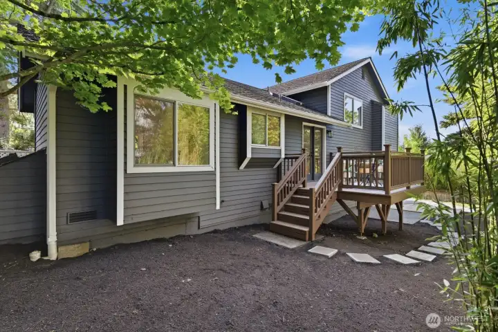 Low maintenance backyard with beautiful mature landscaping