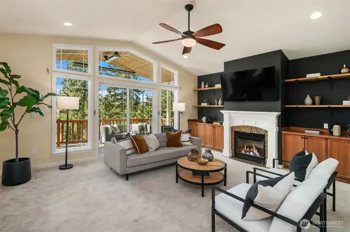 Propane fireplace and custom built-ins.