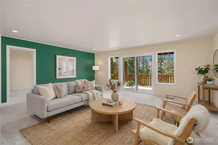 Virtually staged lower Rec room.