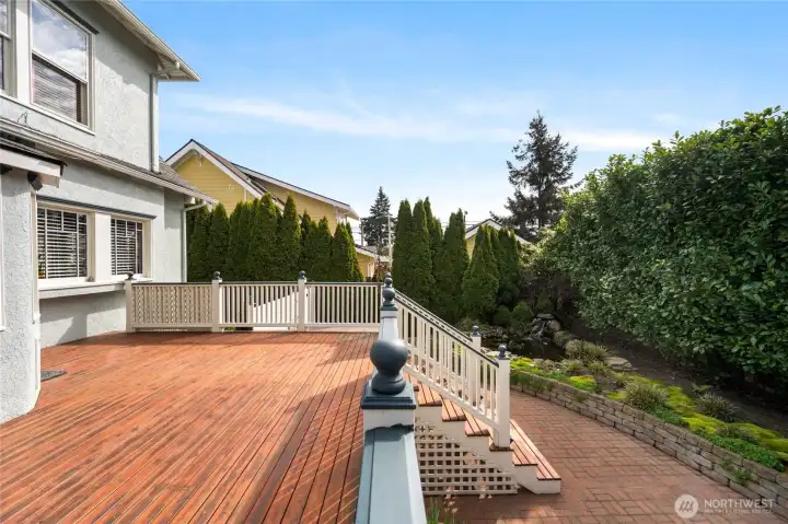Private back yard includes water feature and hot tub behind these stairs...