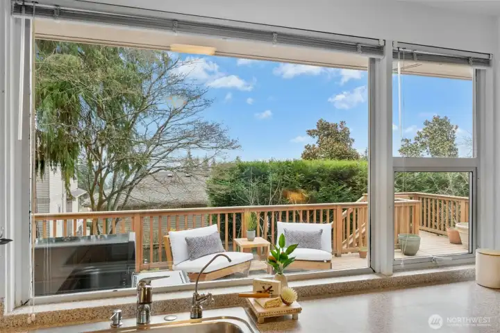 Picture window offers lake views