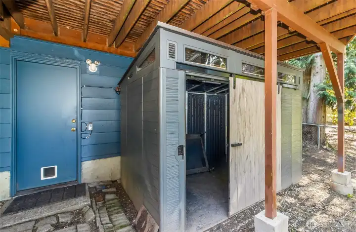 Extra storage outside the garage and under the deck.