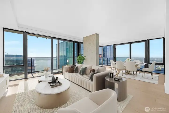 Gorgeous living and dining spaces with spectacular views! (Virtually staged)