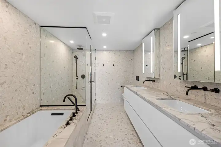 Stunning spa like full bathroom with separate shower and soaking tub!