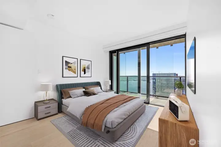 2nd bedroom with views. (Virtually staged)
