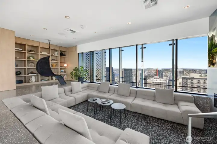 Beautiful sunken living room in the common clubhouse.