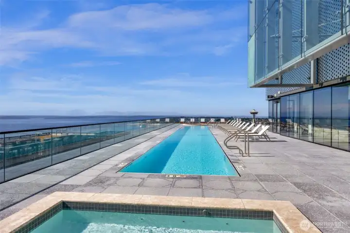 Rooftop pool to die for with 2 Jacuzzi's!