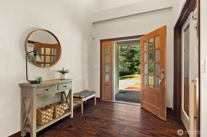 solid wood front door with windows for natural light