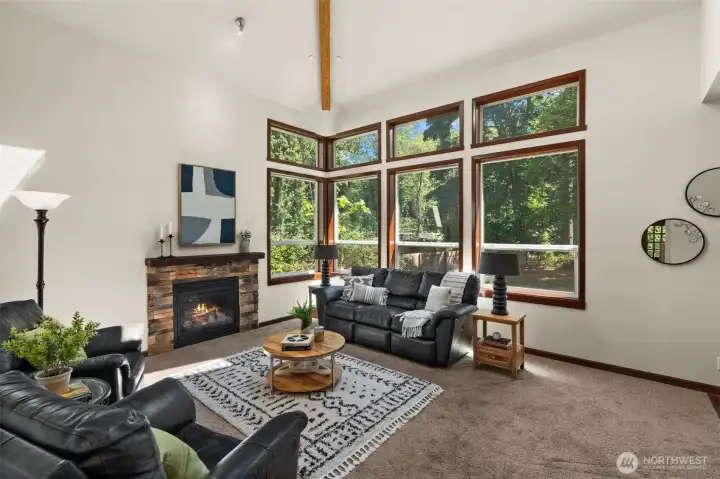 vaulted ceilings w/ wall of windows