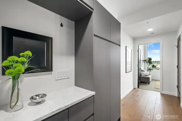 Convenient Built in Butler Cabinet and Shoe Storage at Home Entry