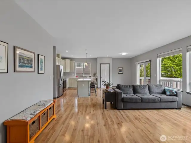 Refreshed and neutral paint ideal for adding your own colors to the mix. Faux wood blinds were pulled all the way up to show the natural light.