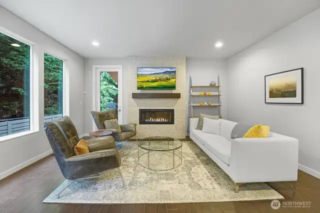 Great Room with Gas Fireplace and Picture Windows